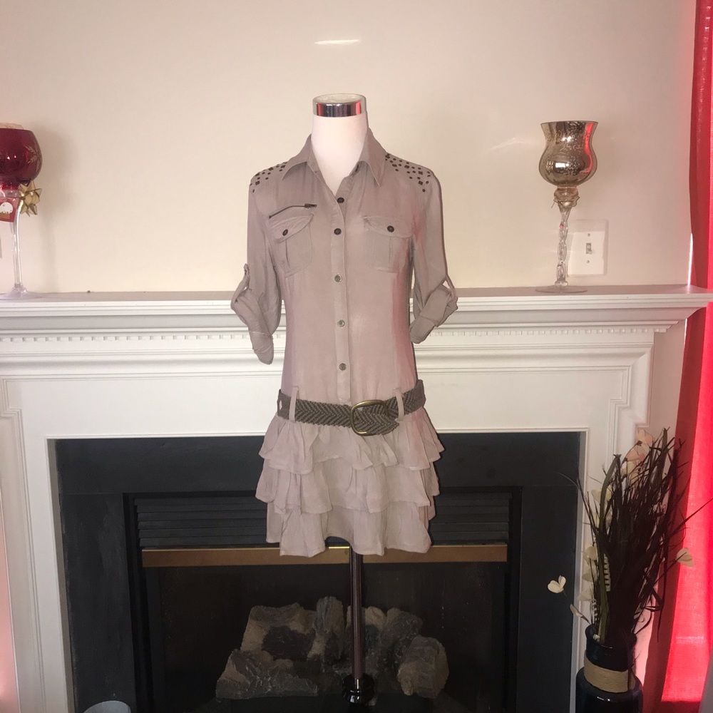 Forever 21 | Khaki Ruffle Short Sleeve Mini Dress